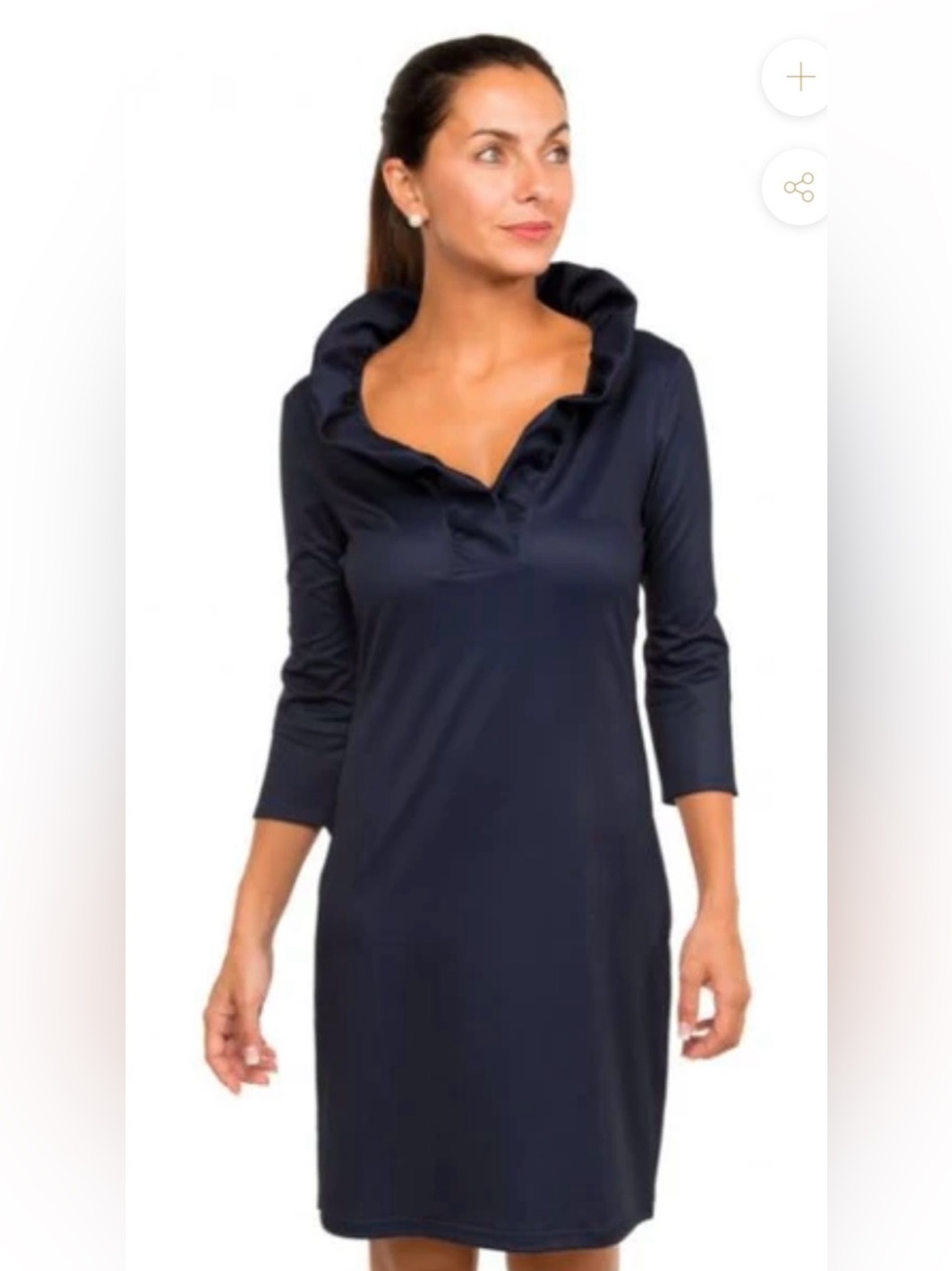 Gretchen Scott Designs Navy Ruffleneck Jersey Dress